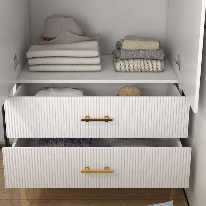 Mercer41 Rahmeir 2 Door 2 Drawers, White Armoires, Wardrobe